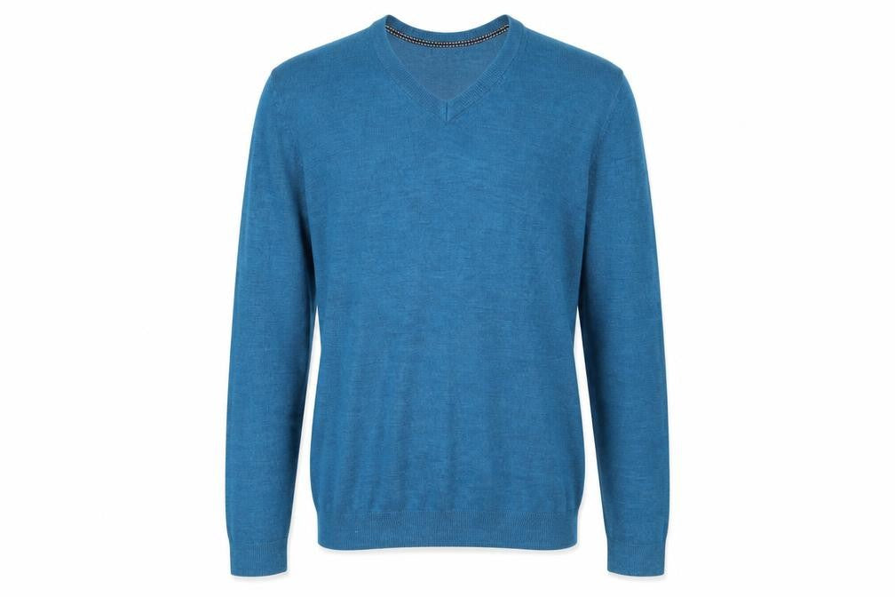 M&Co Mens Blue V-Neck Acrylic Pullover Jumper Size S Long Sleeve