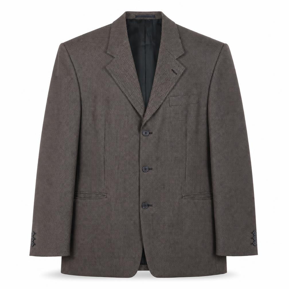 Front view of Principles men’s brown geometric wool jacket blazer, size 42, regular