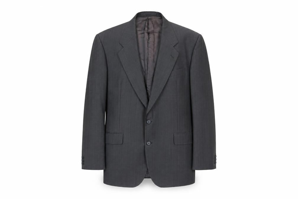 Front view of The Label men’s grey polyester jacket suit jacket, size 44, regular