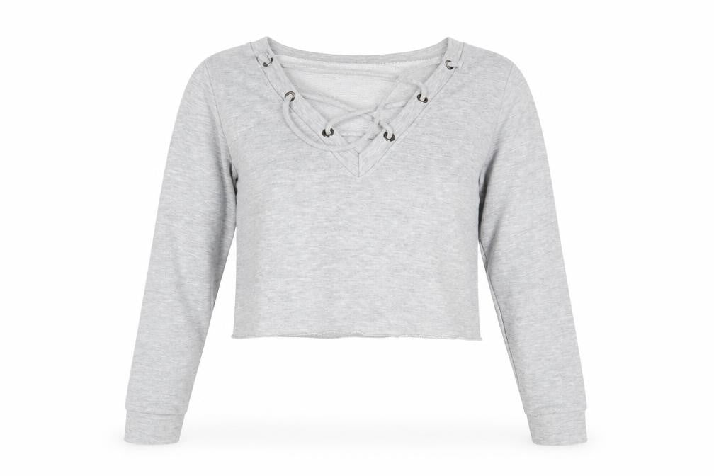 Front view of Missguided women’s grey polyester pullover sweatshirt, size UK 4, pullover