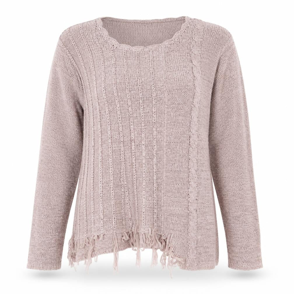 Front view of Sara women’s pink round neck nylon jumper, size M