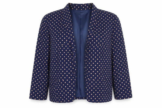 Front view of Atmosphere women’s blue polka dot jacket blazer, size UK 12