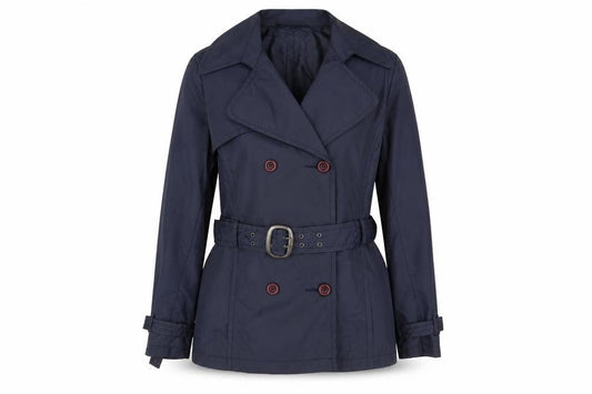 Front view of G & L women’s blue jacket, size XL, button