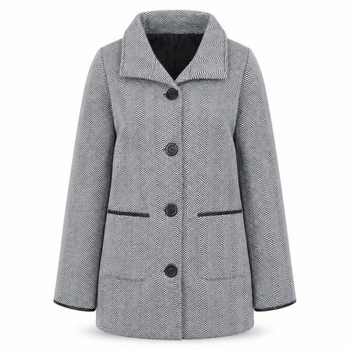 Anne De Lancay Womens Black Geometric Overcoat Coat Size 10 Button - Size 10-12