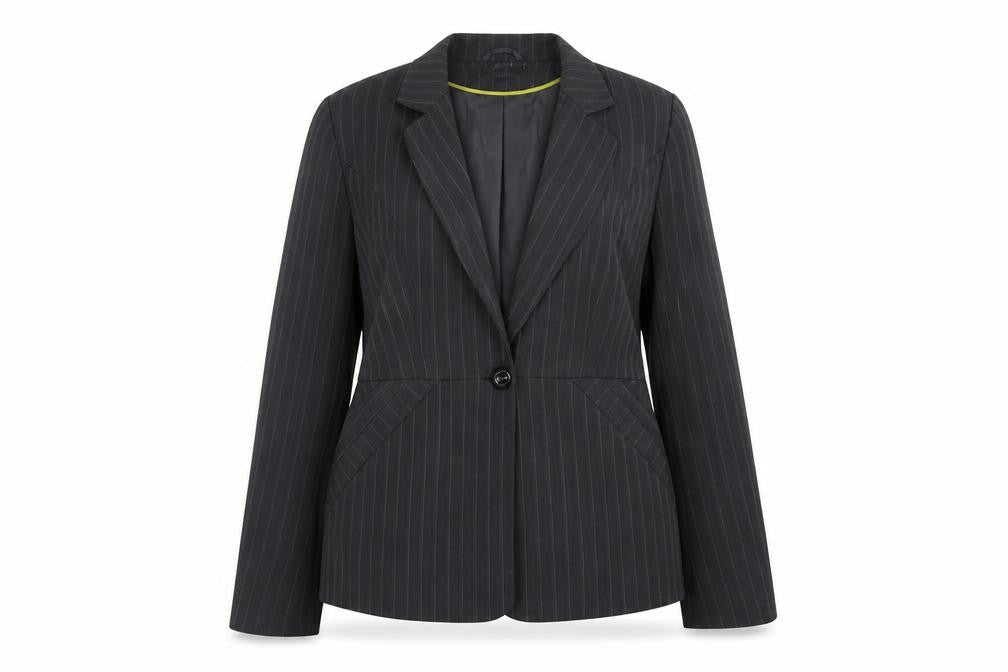 Front view of George women’s grey striped polyester jacket blazer, size UK 16