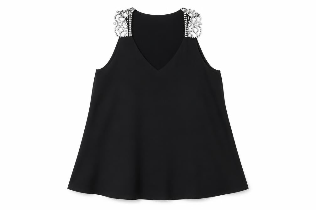 Front view of River Island women’s black polyester basic blouse, size UK 8, v-neck