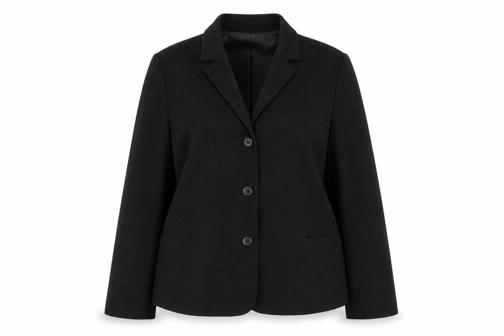 Front view of Next women’s black polyester jacket suit jacket, size UK 14