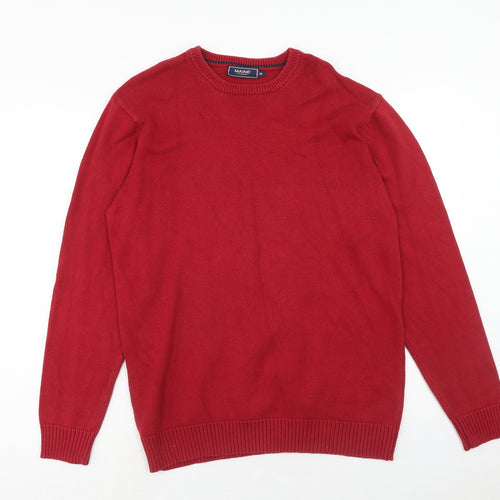 Maine Mens Red Crew Neck Cotton Pullover Jumper Size M Long Sleeve