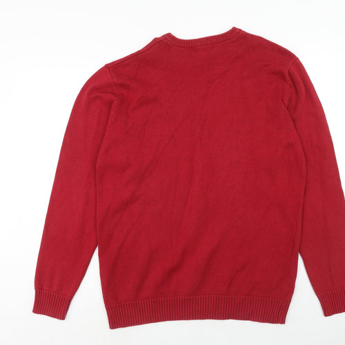 Maine Mens Red Crew Neck Cotton Pullover Jumper Size M Long Sleeve