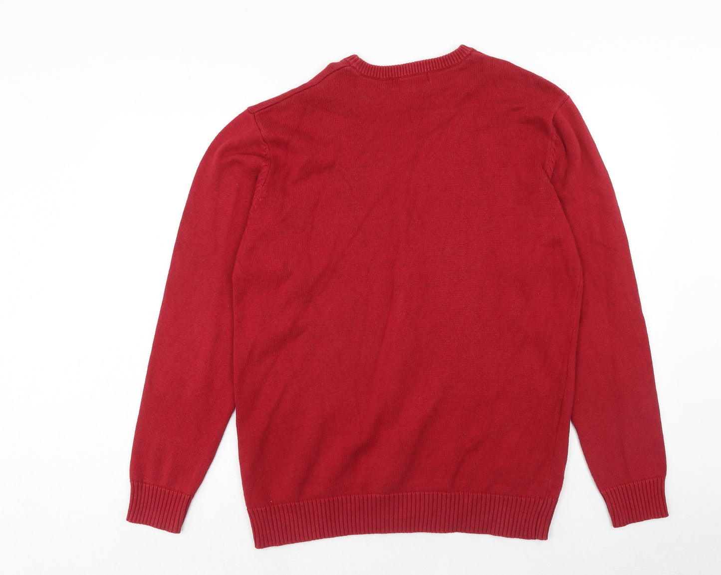 Maine Mens Red Crew Neck Cotton Pullover Jumper Size M Long Sleeve