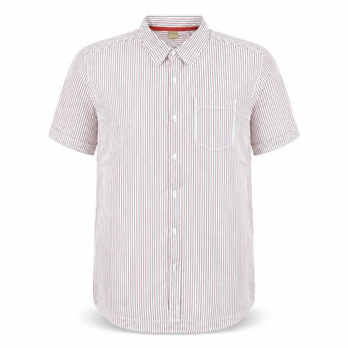 Oak Valley Mens White Striped Polyester Button-Up Size XL Collared Button