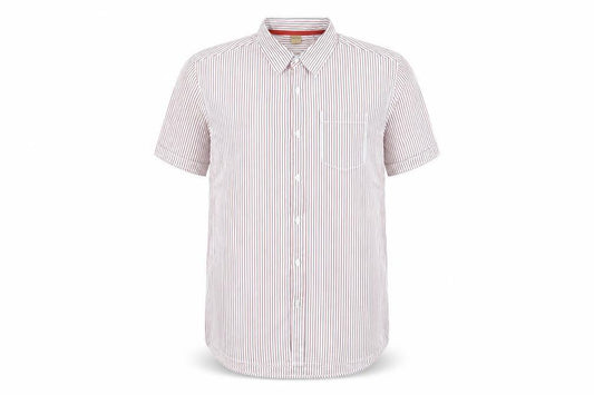 Oak Valley Mens White Striped Polyester Button-Up Size XL Collared Button