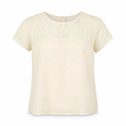 Boohoo Womens Beige Polyester Basic T-Shirt Size 10 Round Neck - Lace Neckline
