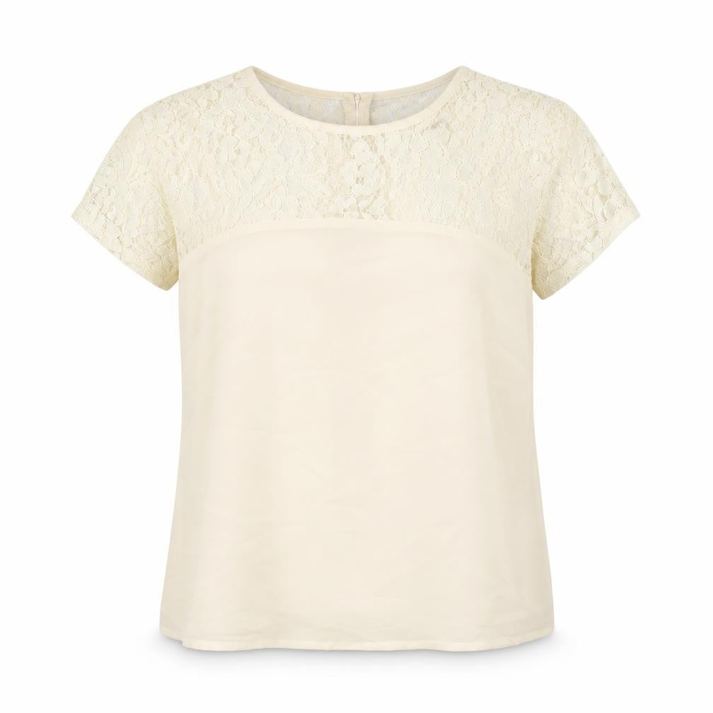 Boohoo Womens Beige Polyester Basic T-Shirt Size 10 Round Neck - Lace Neckline
