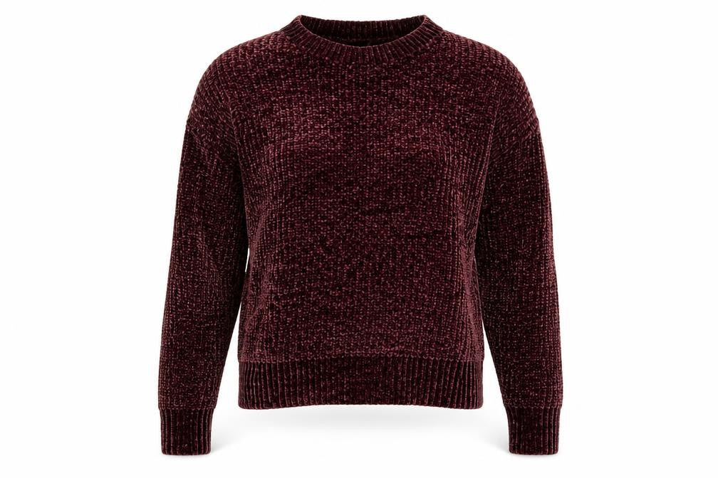 Front view of Dorothy Perkins women’s purple round neck polyester jumper, size UK 10