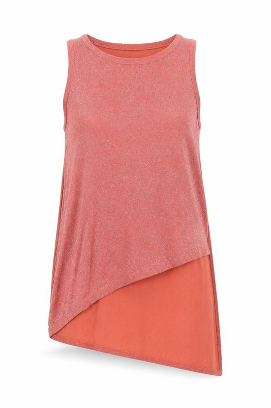 Front view of River Island women’s pink cotton basic tank, size UK 10, round neck - asymmetric