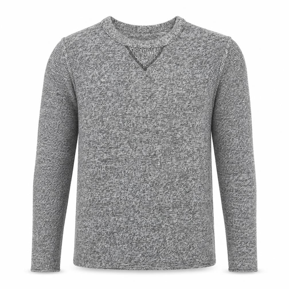 Front view of H&M men’s grey round neck cotton jumper, size XS, long sleeve