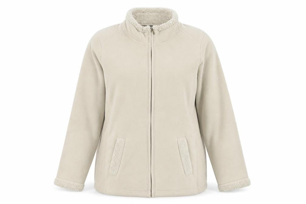 Front view of Bonmarché women’s beige jacket, size M, zip