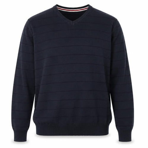 Sand Stone Mens Blue V-Neck Striped Cotton Pullover Jumper Size L Long Sleeve
