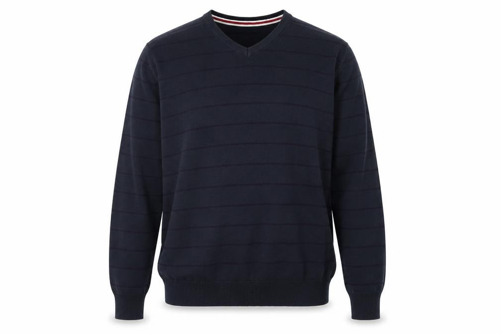 Sand Stone Mens Blue V-Neck Striped Cotton Pullover Jumper Size L Long Sleeve