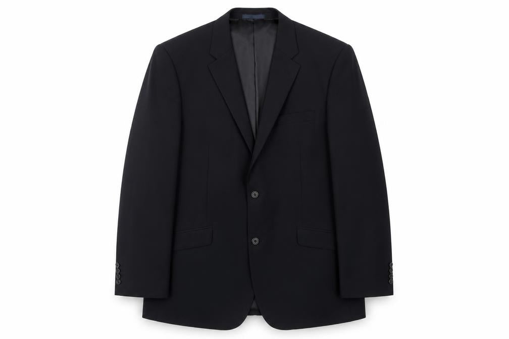 Front view of Charlton Gray men’s blue polyester jacket suit jacket, size 44, regular