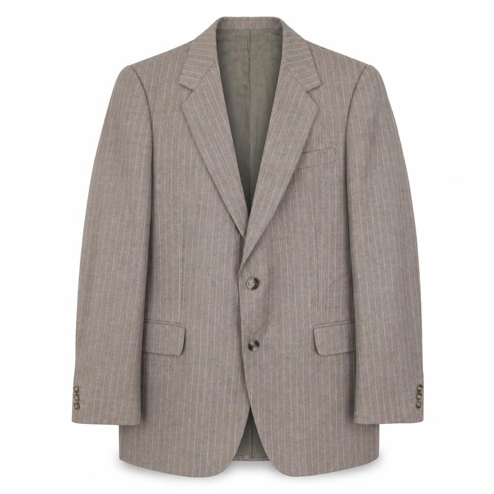 Front view of John Collier men’s brown striped polyester jacket suit jacket, size 38, regular