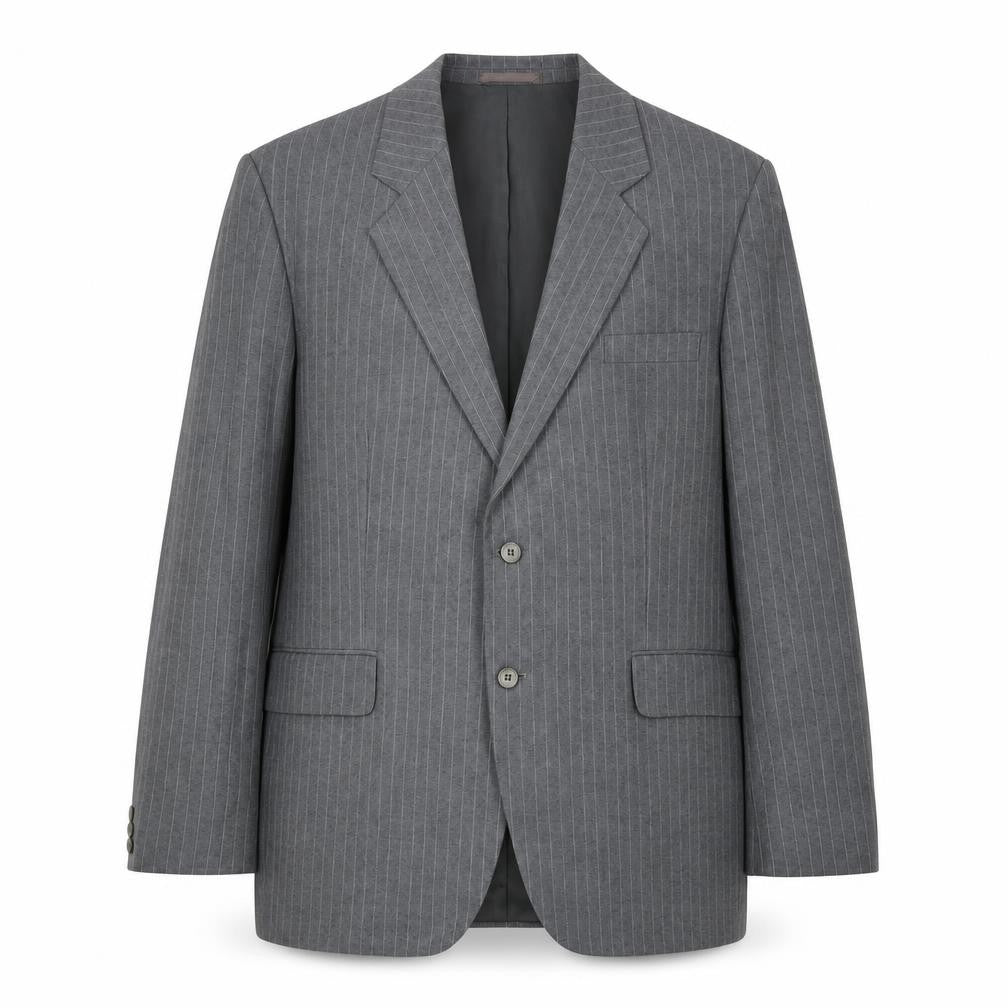 Front view of C&A men’s grey striped wool jacket suit jacket, size 46, regular