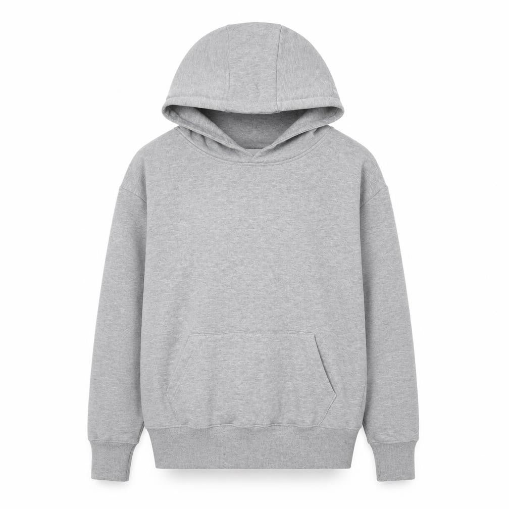 Front view of Primark women’s grey polyester pullover hoodie, size S, pullover