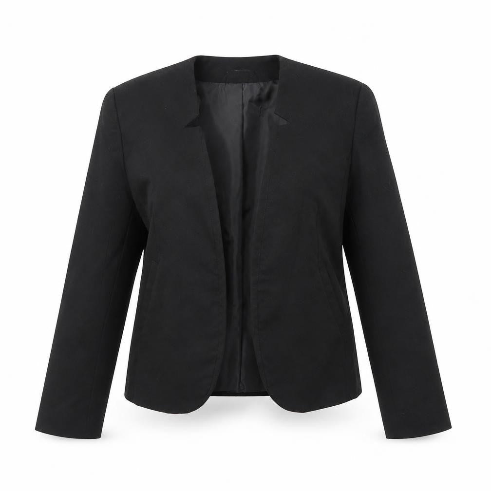 Front view of H&M women’s black polyester jacket blazer, size UK 8