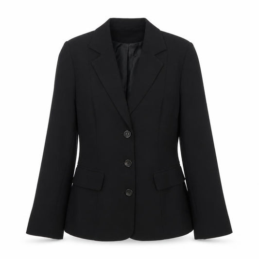 Front view of Betty Clark women’s black polyester jacket blazer, size UK 12