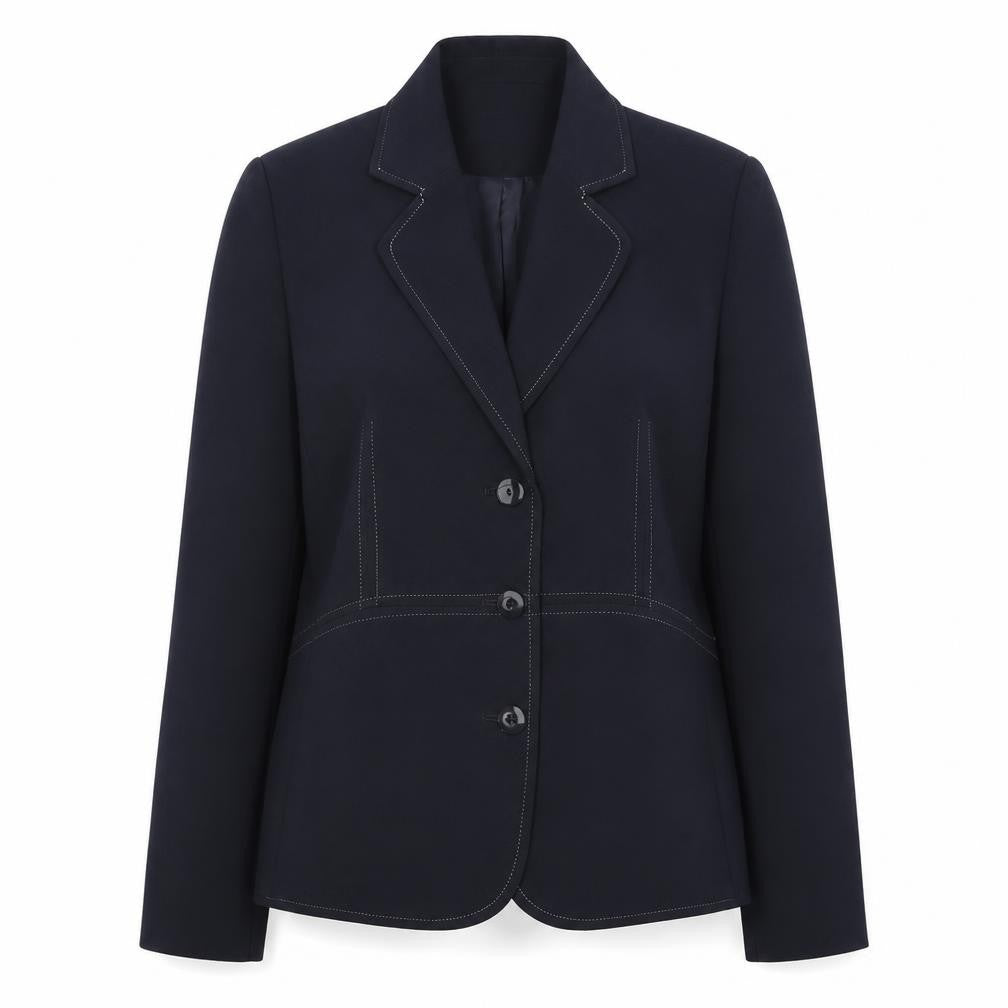 Front view of Wardrobe women’s blue polyester jacket blazer, size UK 12