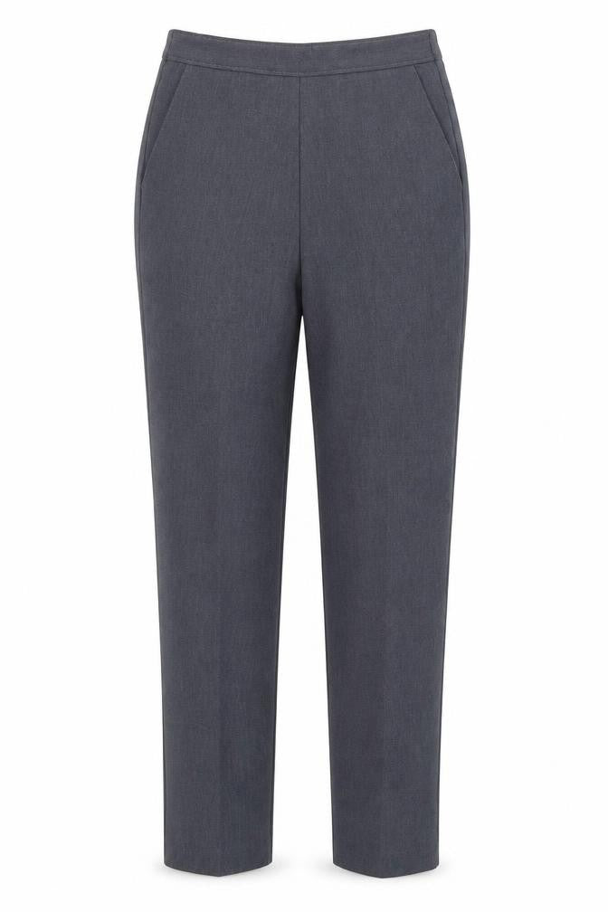 Front view of Sarika women’s blue polyester trousers, size UK 12, regular
