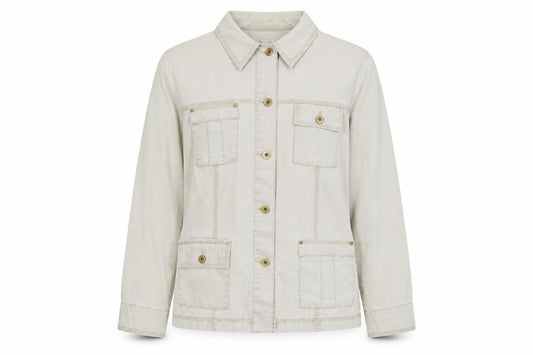 Front view of Lakeland women’s beige jacket, size UK 14, button