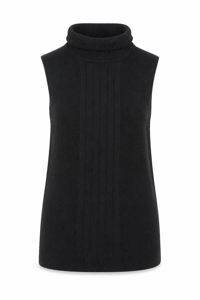 Front view of Laundry Industry women’s black polyester basic t-shirt, size XS, roll neck