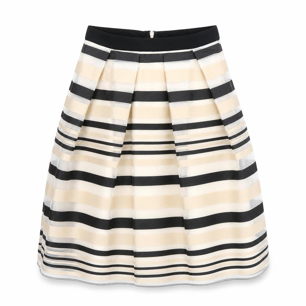 Preworn Womens Beige Striped Polyester Tulip Skirt Size 10 Zip