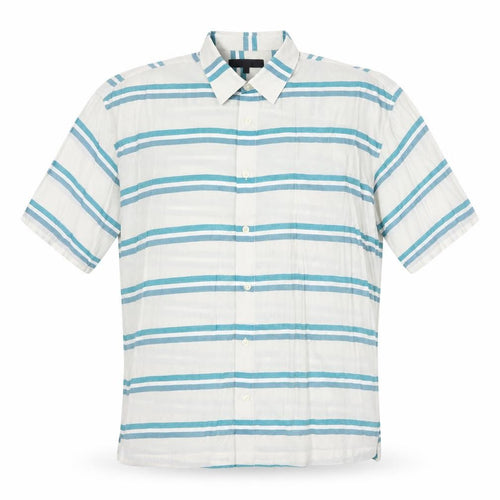 Menace Mens Blue Striped Polyester Button-Up Size M Collared Button