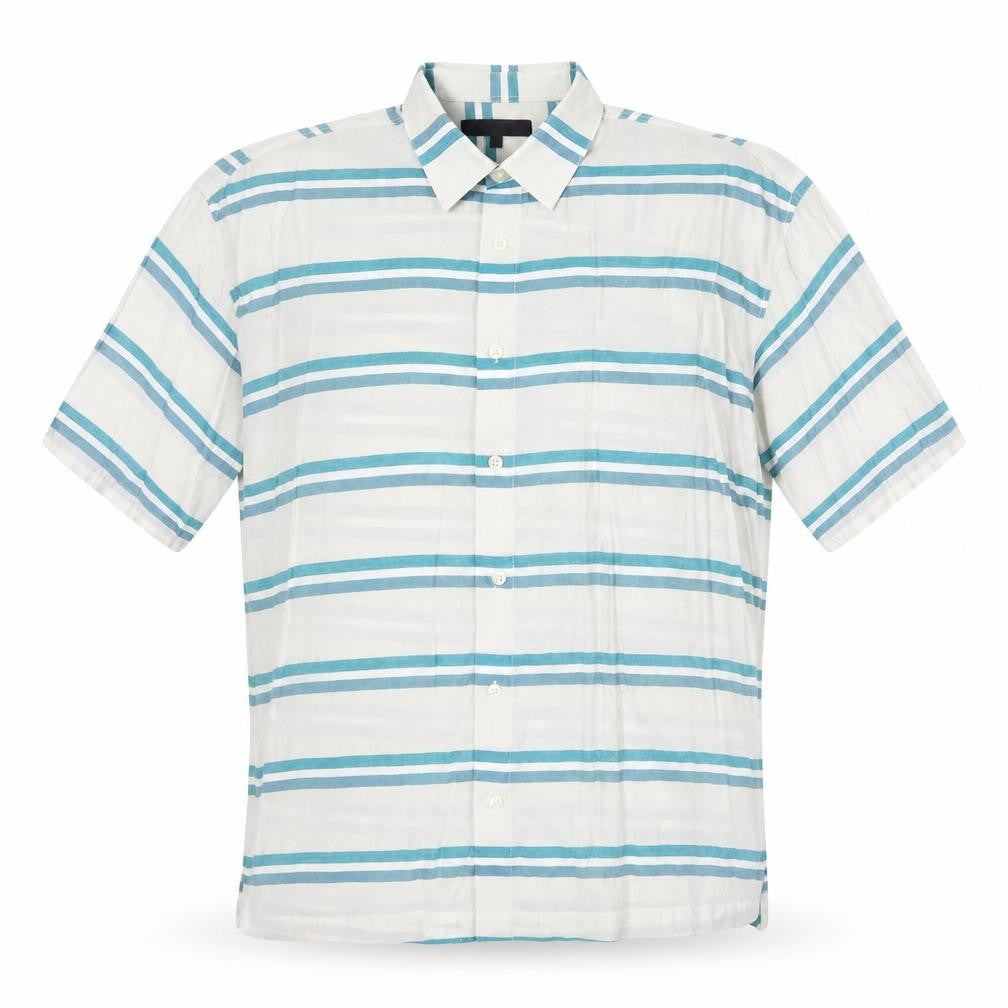 Menace Mens Blue Striped Polyester Button-Up Size M Collared Button