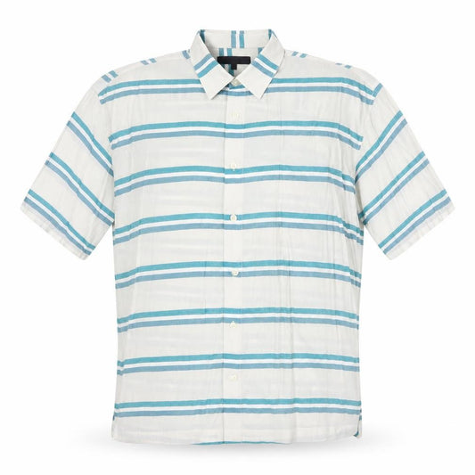 Menace Mens Blue Striped Polyester Button-Up Size M Collared Button