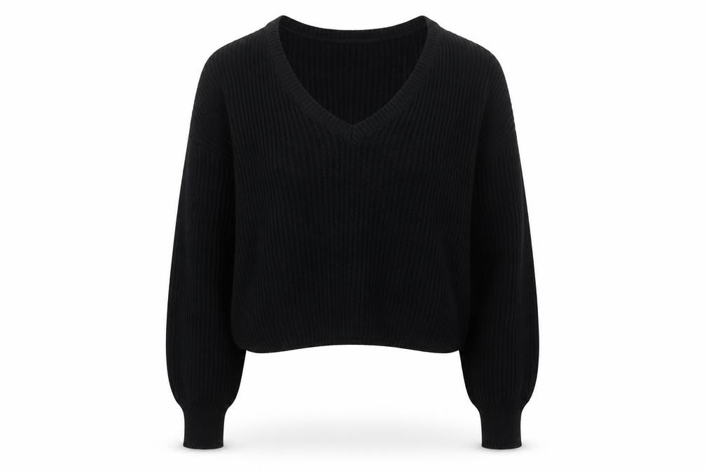 Cotton Candy LA Womens Black V-Neck Acrylic Pullover Jumper Size S