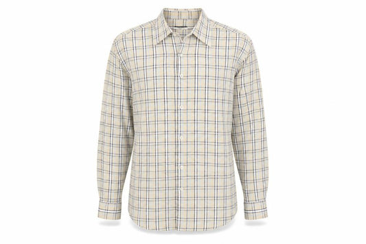 Dunnes Stores Mens Beige Plaid Cotton Button-Up Size S Collared Button