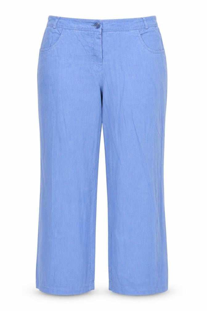 Front view of First Avenue women’s blue lyocell trousers, size UK 16, regular zip