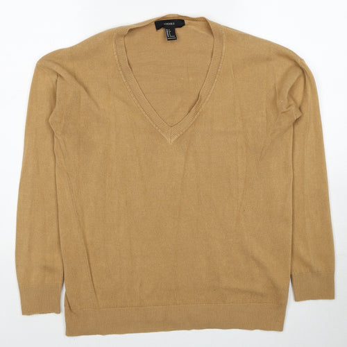 FOREVER 21 Womens Beige V-Neck Acrylic Pullover Jumper Size S Pullover