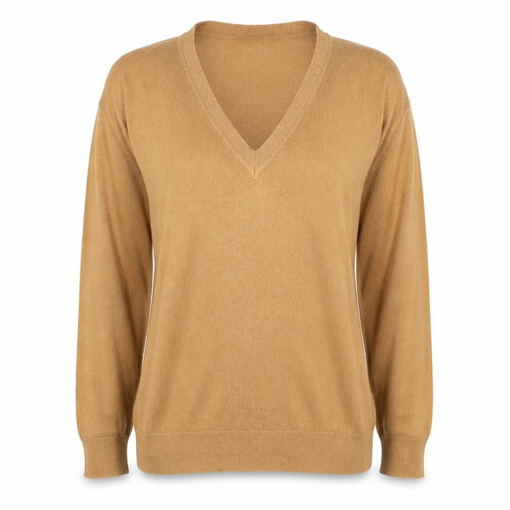 Forever 21 Womens Beige V-Neck Acrylic Pullover Jumper Size S Pullover