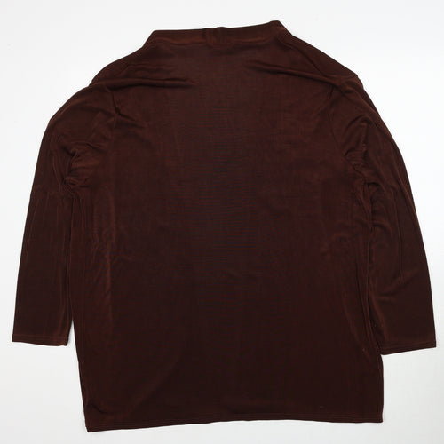 La Femme Womens Brown V-Neck Polyester Cardigan Jumper Size L Pullover
