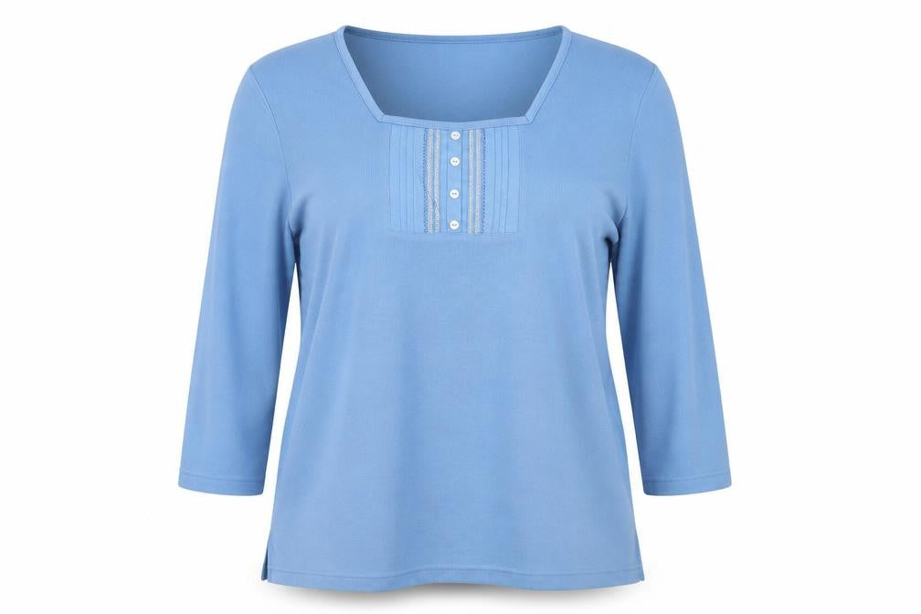 Front view of Bonmarché women’s blue square neck polyester jumper, size XL