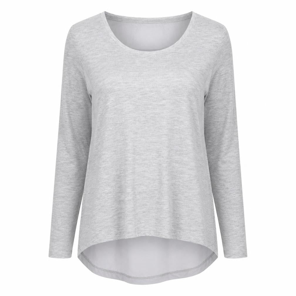 Front view of Selected women’s grey cotton basic blouse, size UK 6, round neck