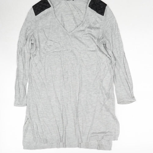 H&M Womens Grey V-Neck Viscose Pullover Jumper Size S Pullover