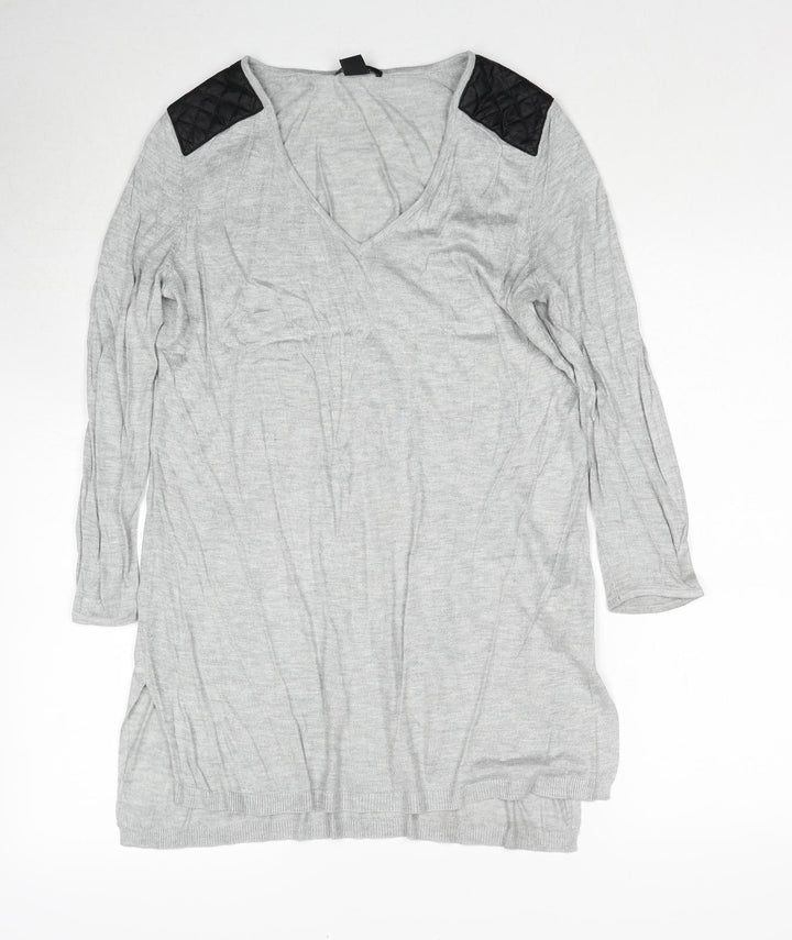 H&M Womens Grey V-Neck Viscose Pullover Jumper Size S Pullover