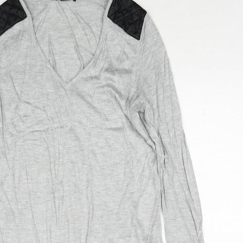 H&M Womens Grey V-Neck Viscose Pullover Jumper Size S Pullover
