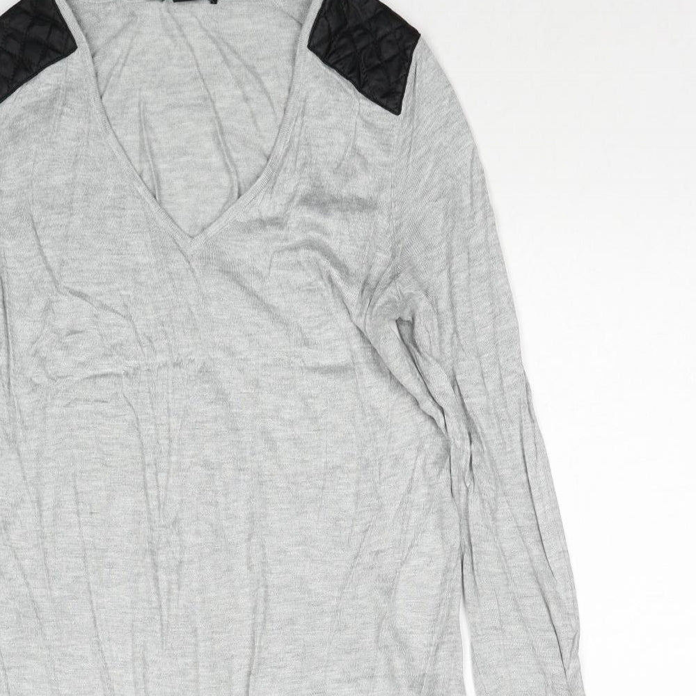 H&M Womens Grey V-Neck Viscose Pullover Jumper Size S Pullover